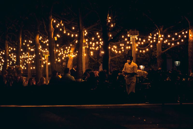String lights overhead. Photograph by Isaiah Sanchez.
