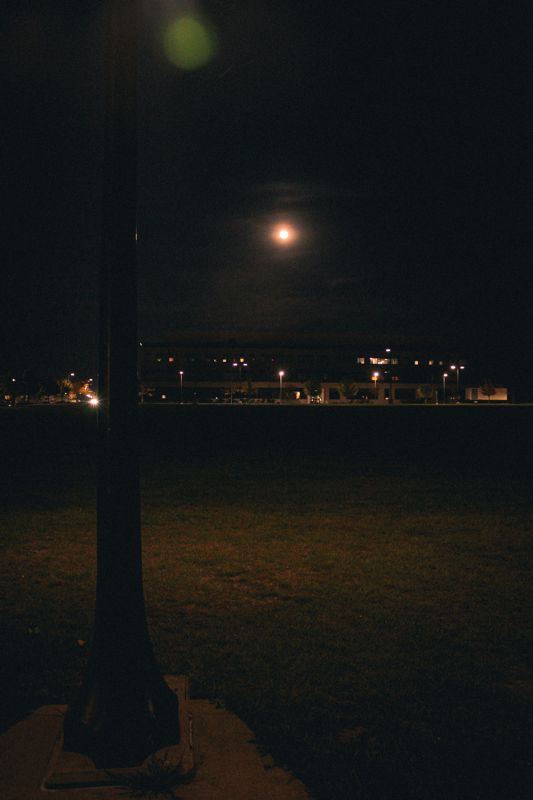 A bench, a single light. Photograph by Isaiah Sanchez.